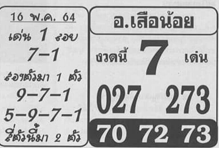 หวยอาจารย์เสือน้อย งวด 16/5/64 - หมาหวย